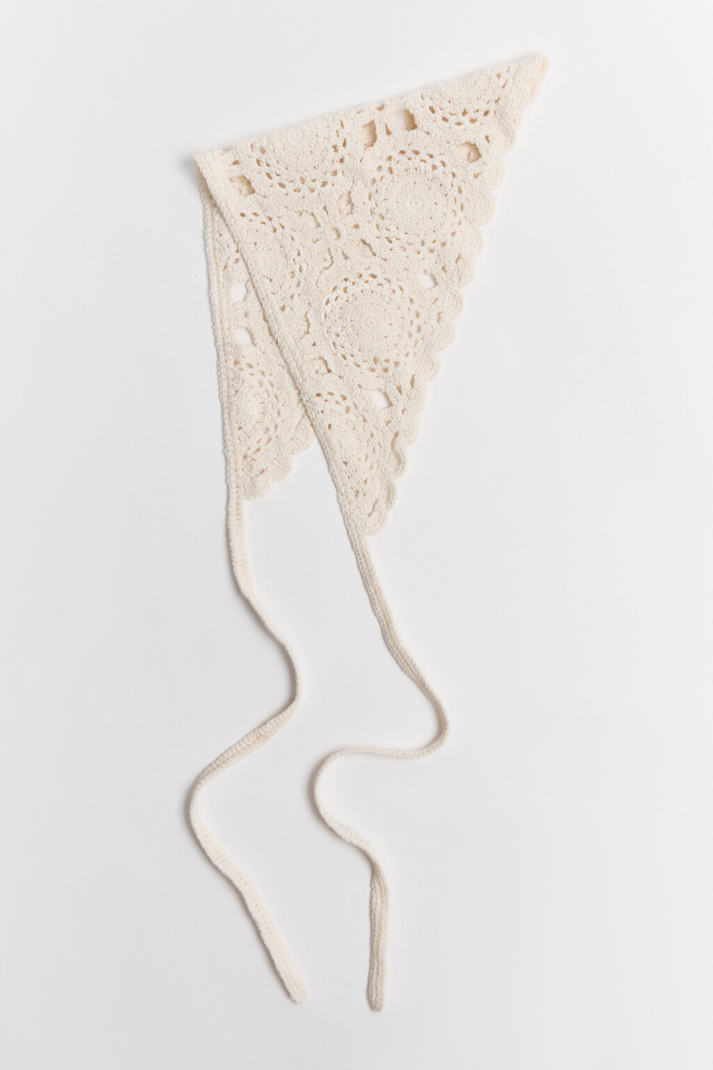 Косынка вязаная ажурная на завязках - цвет молочный - 1