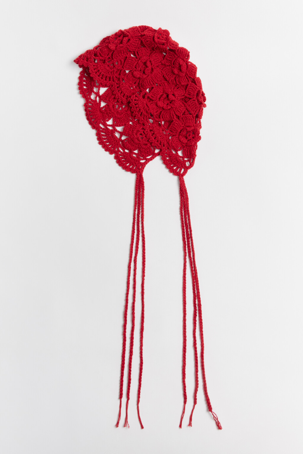 Шапка-чепчик вязаная на завязках - цвет красный - 1