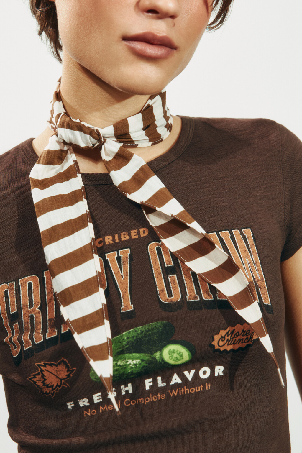 Косынка хлопковая в полоску - цвет коричневый - 1