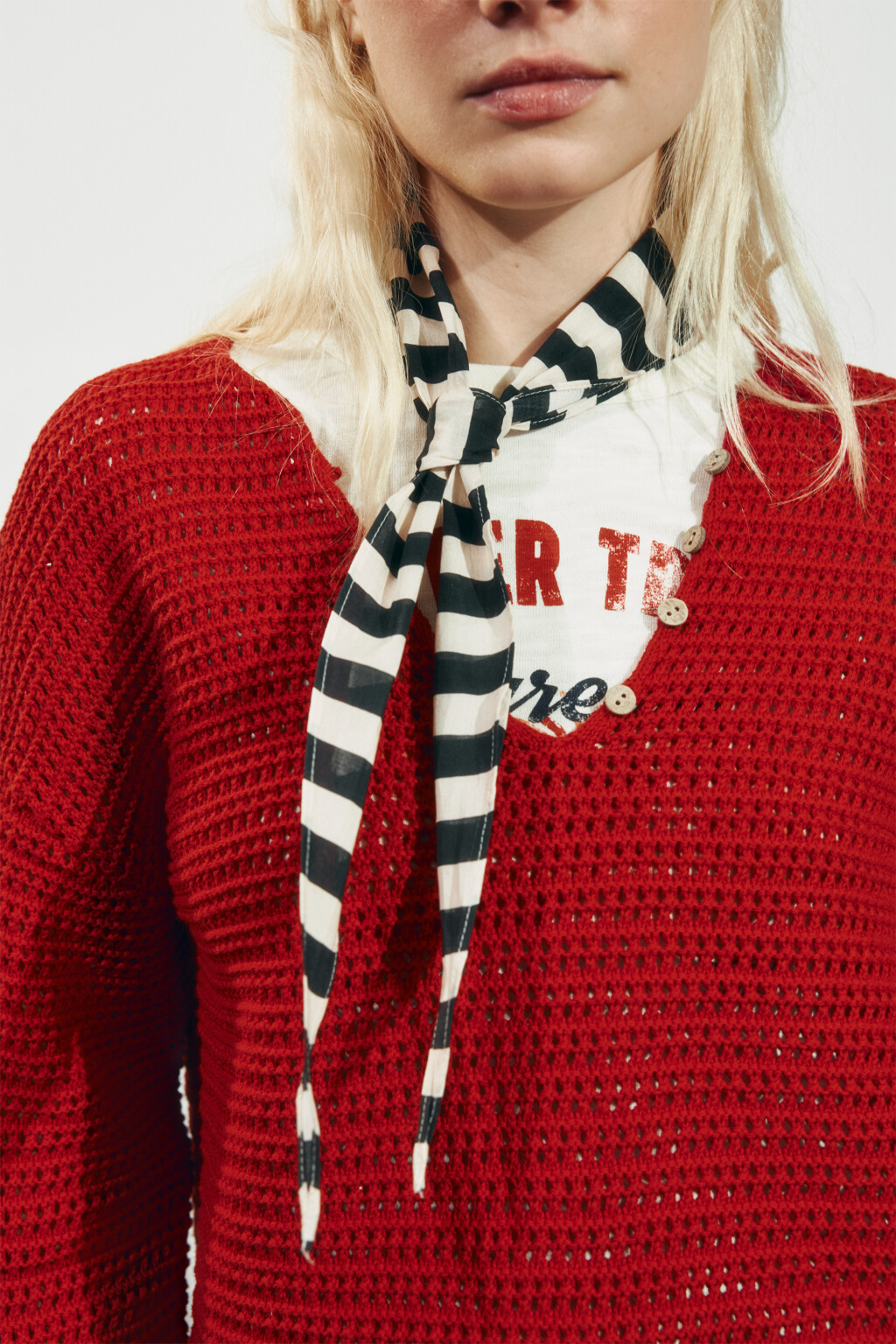 Косынка хлопковая в полоску - цвет черный - 1