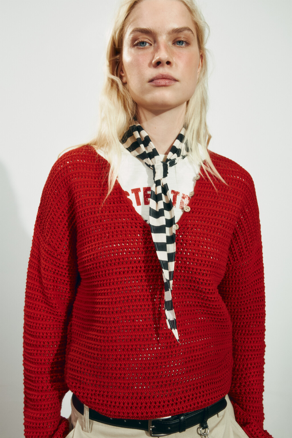 Косынка хлопковая в полоску - цвет черный - 2