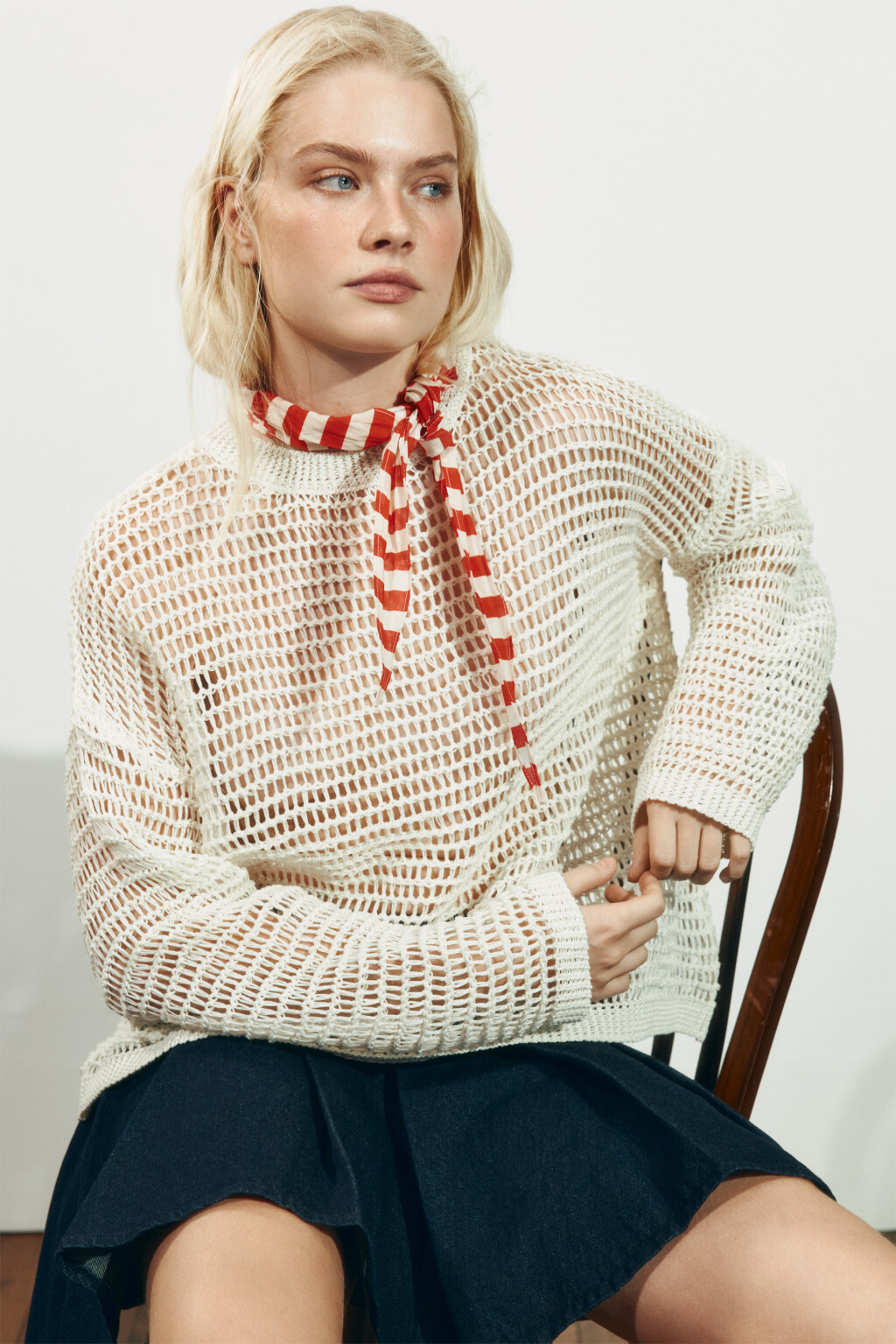 Косынка хлопковая в полоску - цвет красный - 1