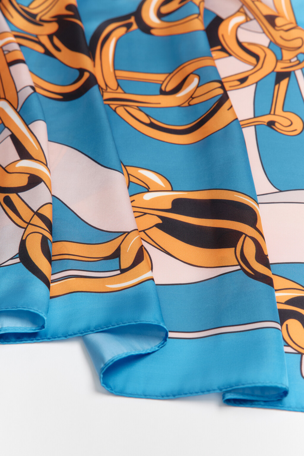 Платок атласный с принтом - цвет голубой - 4