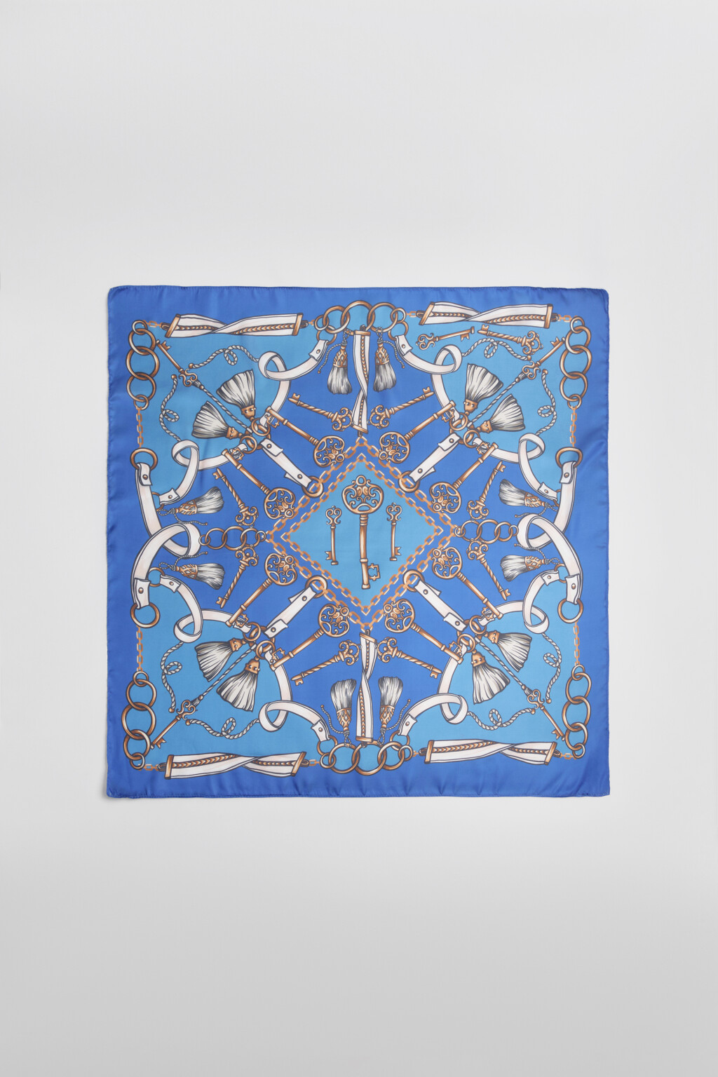 Платок атласный с принтом - цвет синий - 2