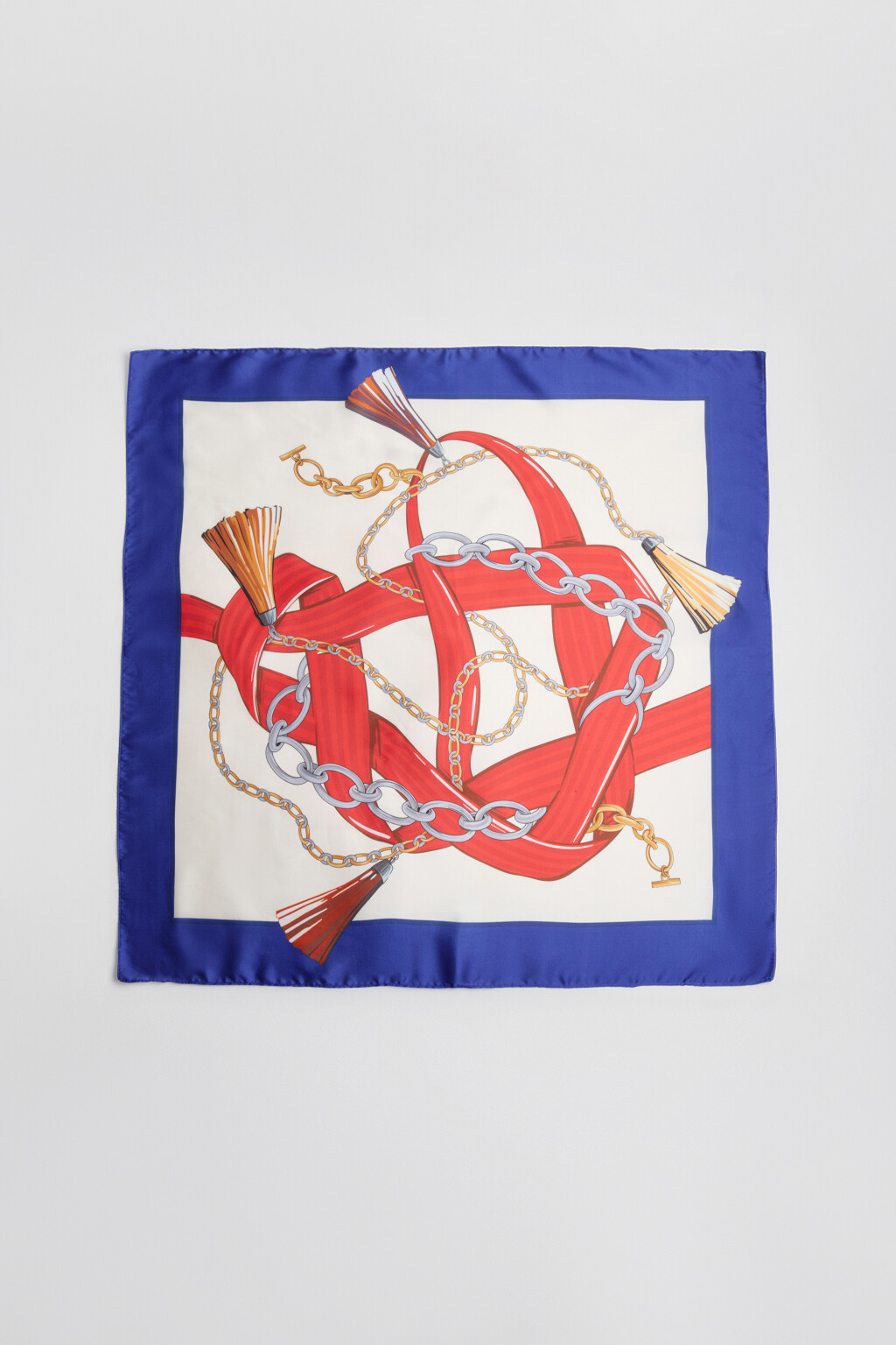 Платок атласный с принтом - цвет синий - 3