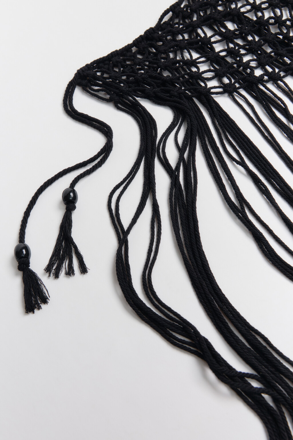 Пояс-баска плетеный с бахромой - цвет черный - 3