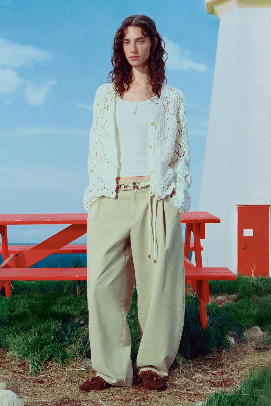 Ремень-шнурок плетеный с карабином - цвет молочный - 1