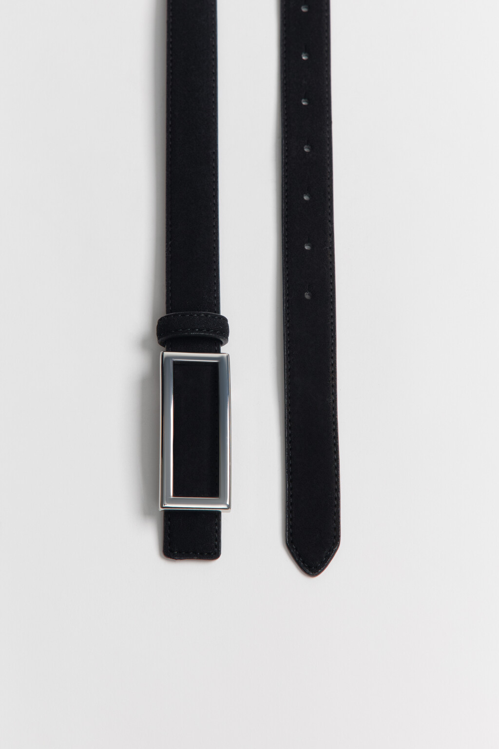 Ремень узкий с кожаной фактурой - цвет черный - 3