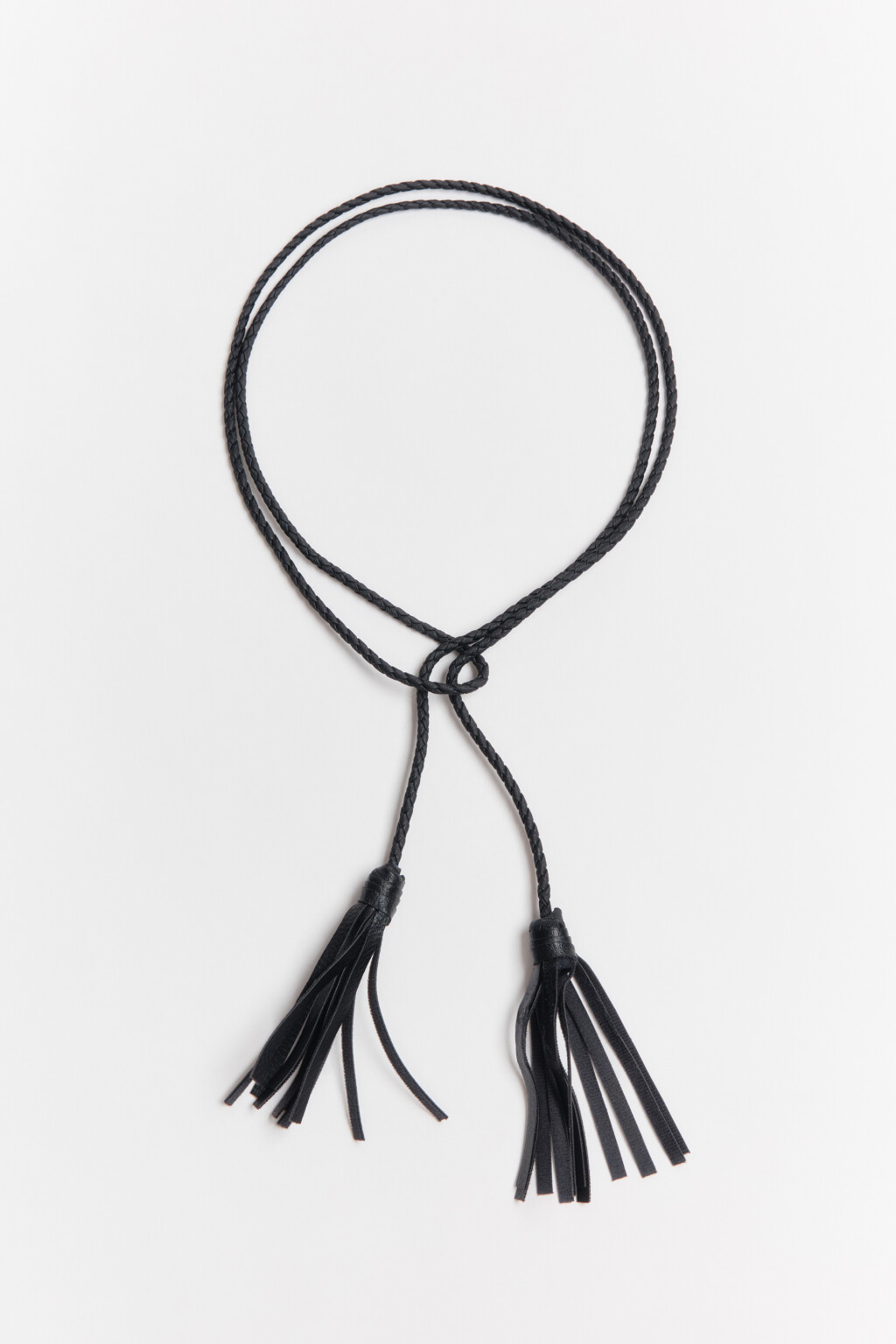 Пояс-шнурок плетеный с кисточками - цвет черный - 2