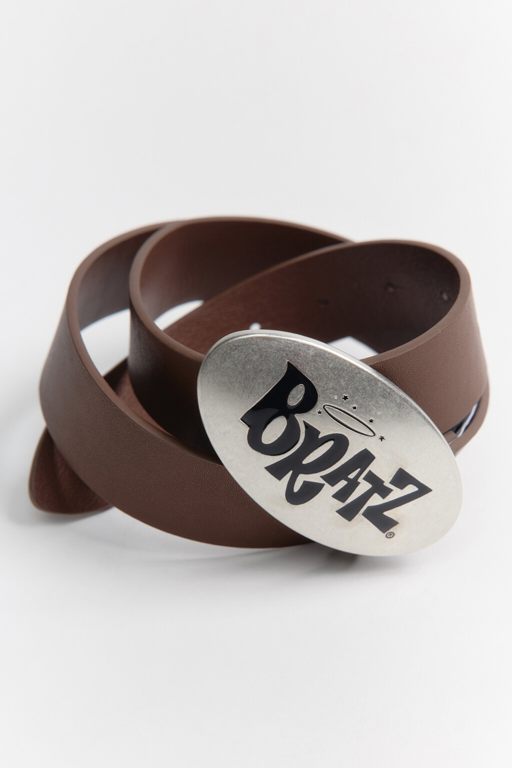 Ремень из искусственной кожи с овальной пряжкой - цвет коричневый - 2