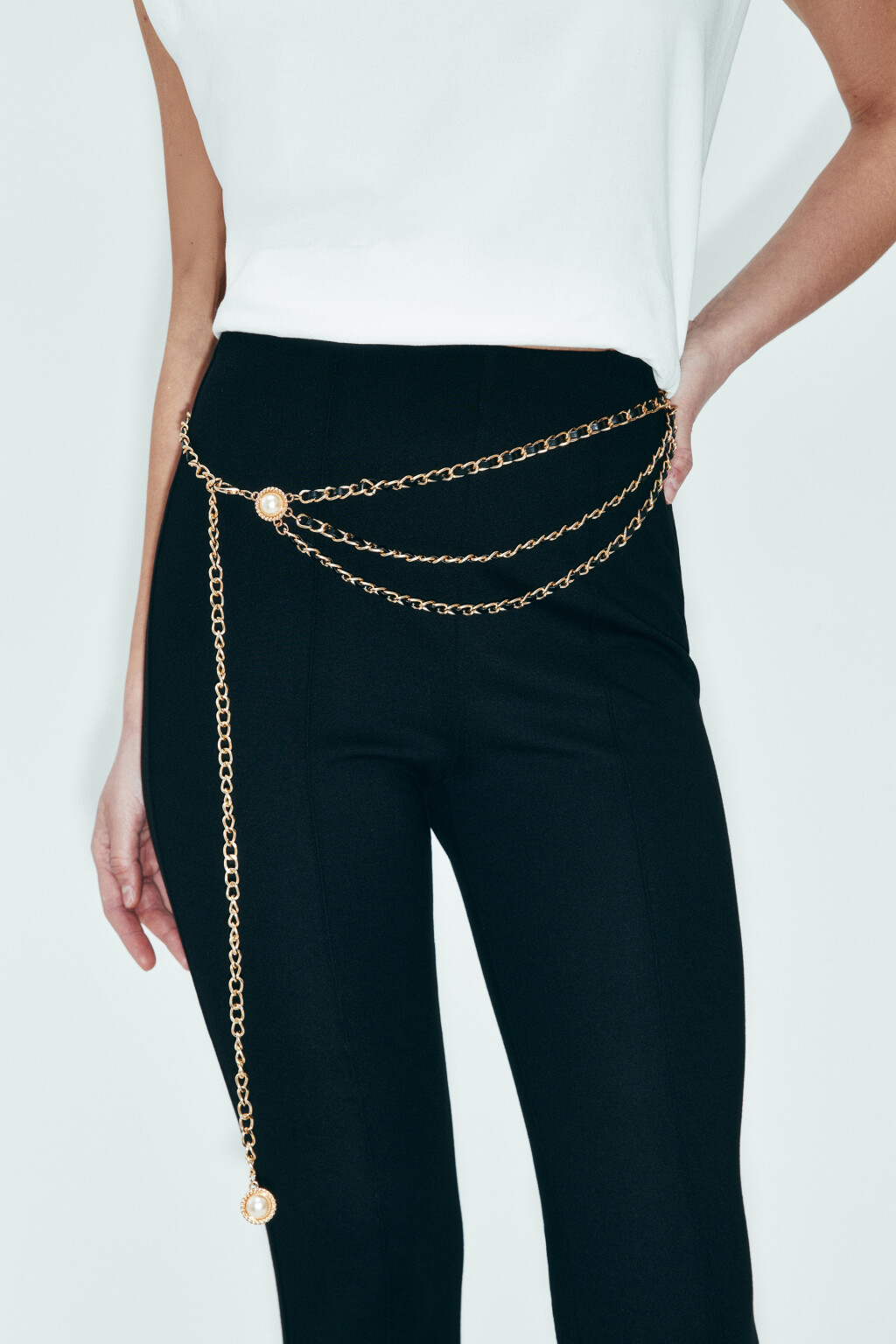 Пояс-цепочка декоративный многослойный - цвет желтый - 1