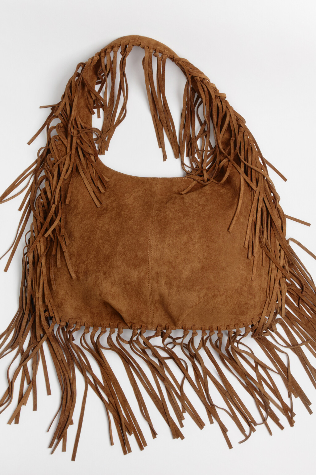 Сумка-тоут с замшевой фактурой и бахромой - цвет коричневый - 4