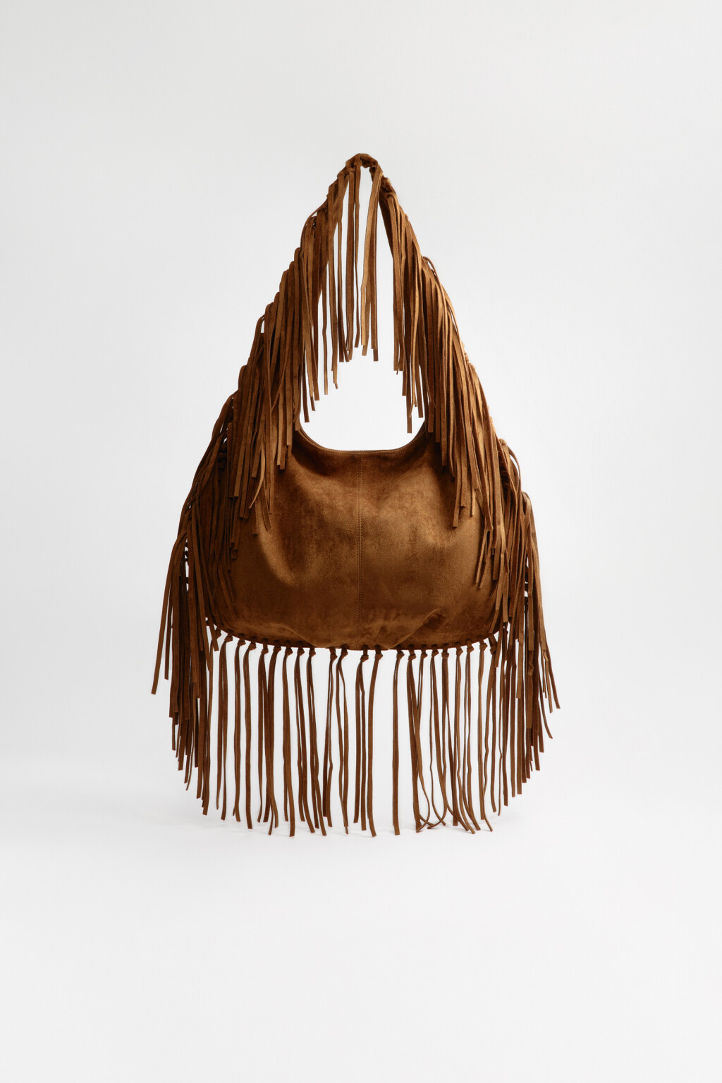 Сумка-тоут с замшевой фактурой и бахромой - цвет коричневый - 5
