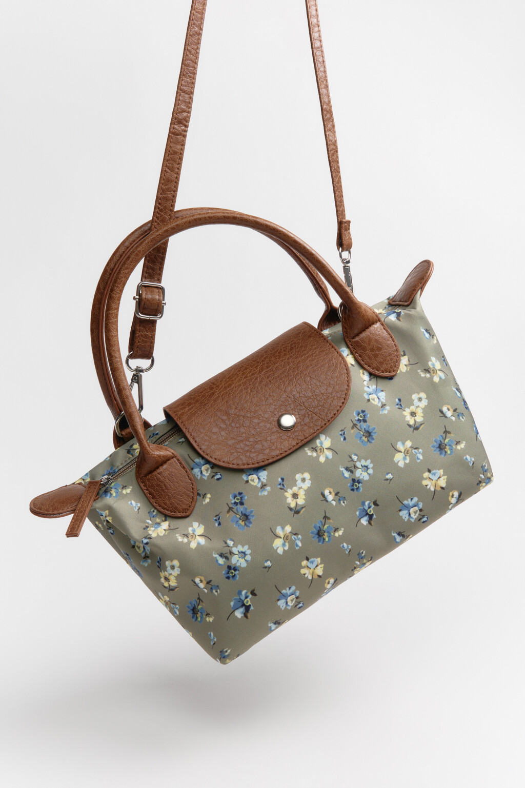 Сумка-кроссбоди текстильная с цветочным принтом - цвет зеленый - 3
