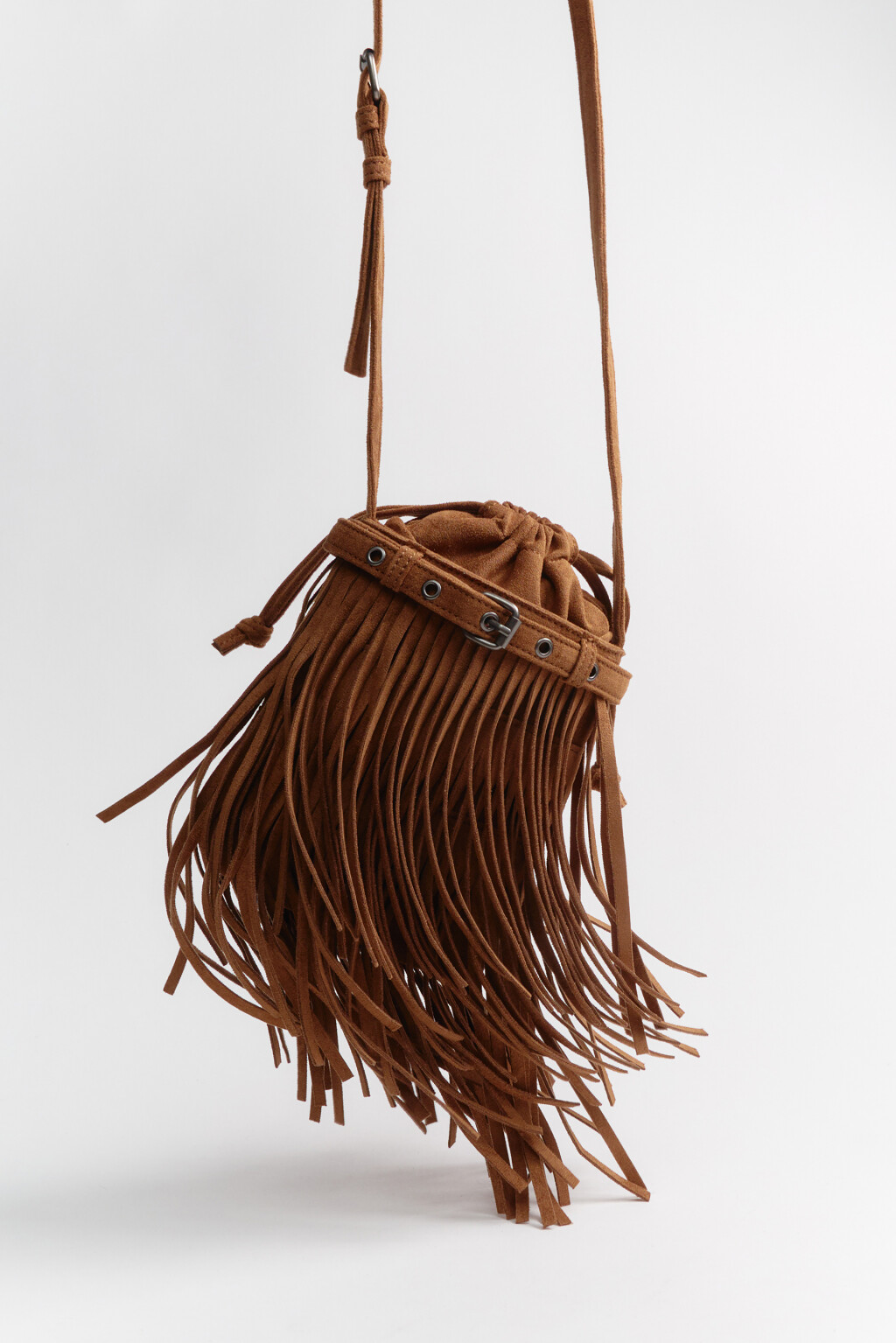 Сумка-мешок с замшевой фактурой и бахромой - цвет коричневый - 2