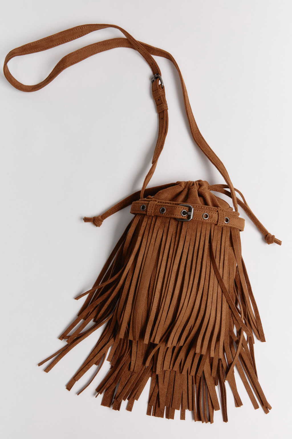 Сумка-мешок с замшевой фактурой и бахромой - цвет коричневый - 3
