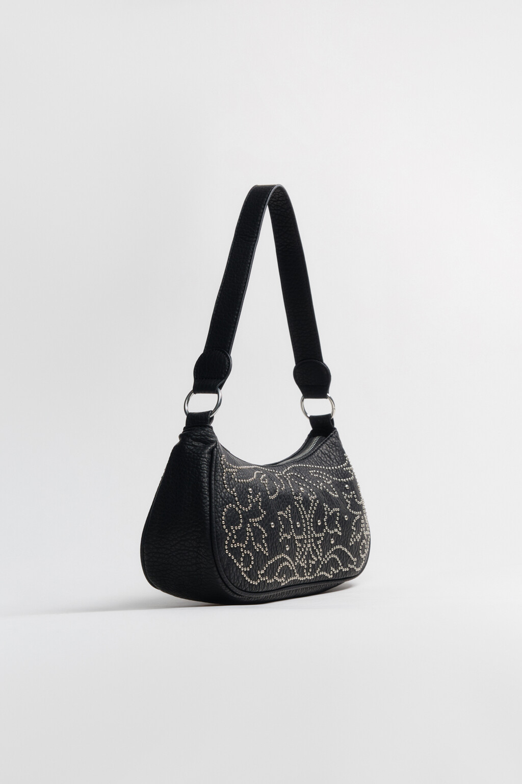 Сумка-багет с кожаной фактурой и узором из страз - цвет черный - 3