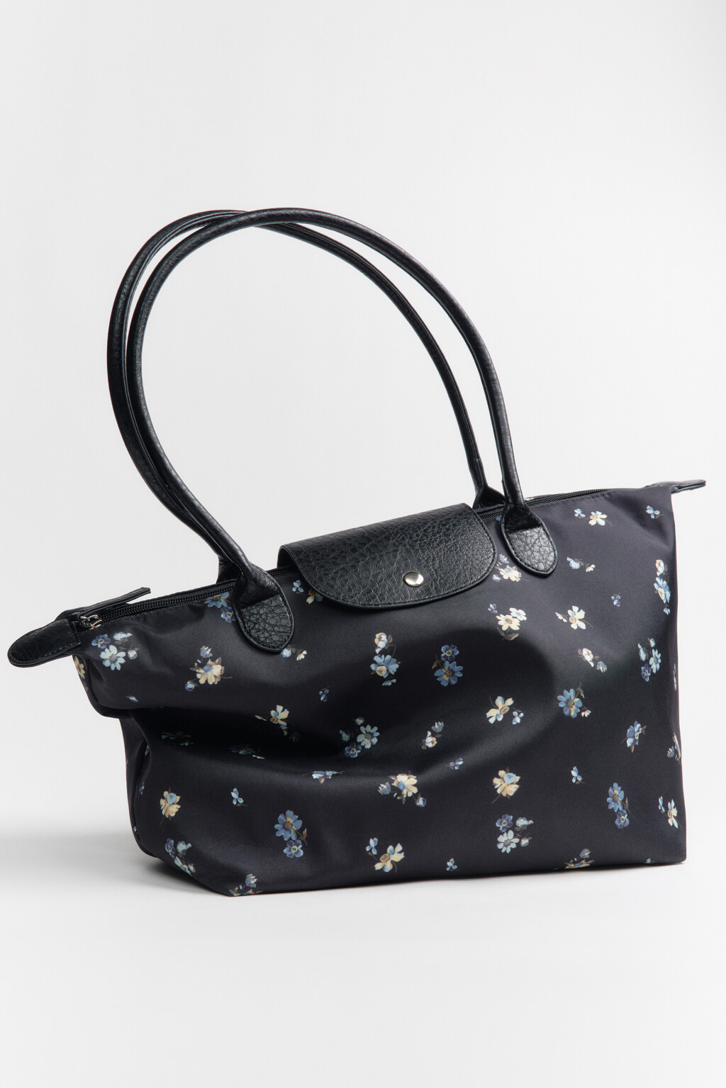 Сумка-шопер текстильная с цветочным принтом - цвет черный - 1