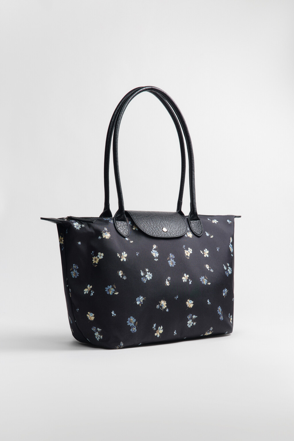 Сумка-шопер текстильная с цветочным принтом - цвет черный - 3
