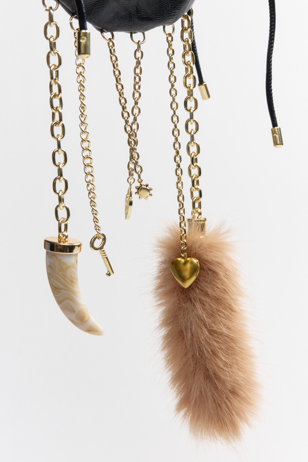 Сумка-мешок из искусственной кожи с замочком и цепочками - цвет черный - 9