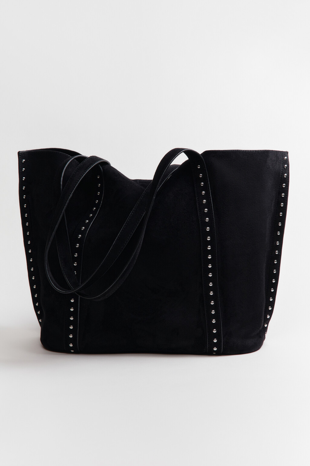 Сумка-шопер с замшевой фактурой и заклепками - цвет черный - 1