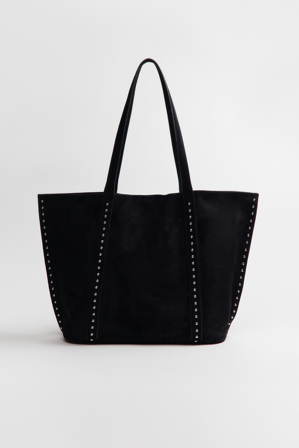 Сумка-шопер с замшевой фактурой и заклепками - цвет черный - 2