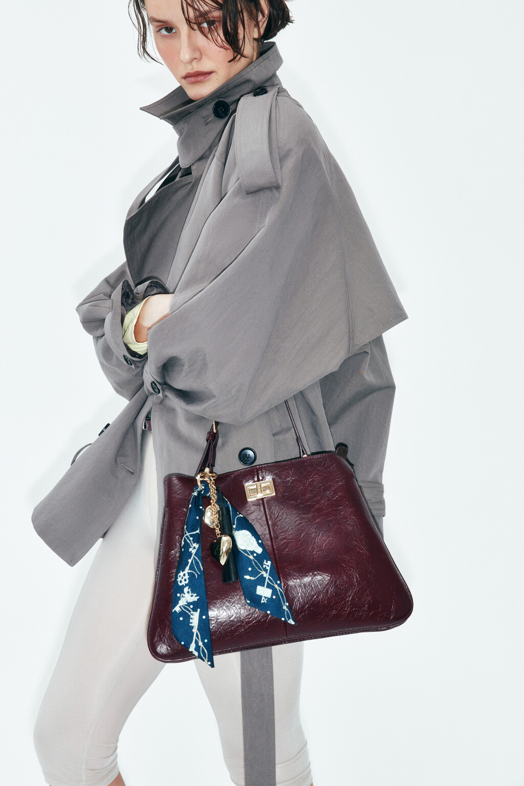 Сумка-трапеция каркасная из искусственной кожи - цвет бордовый - 3