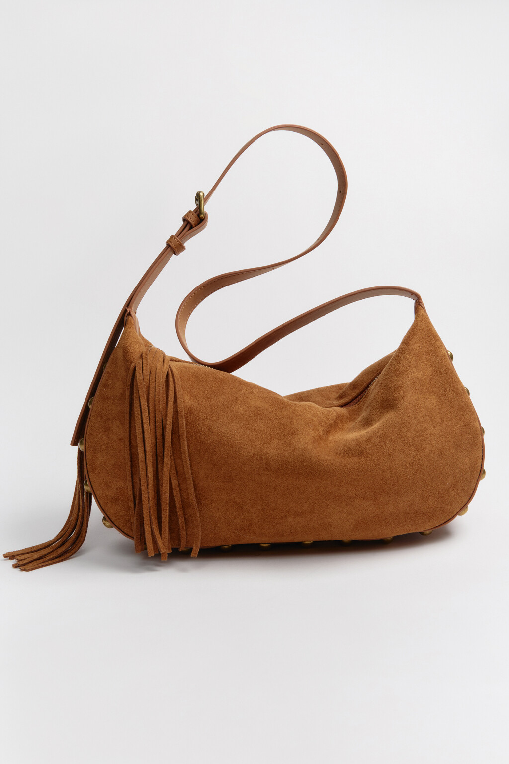 Сумка-кроссбоди с замшевой фактурой и двойным дном - цвет коричневый - 3
