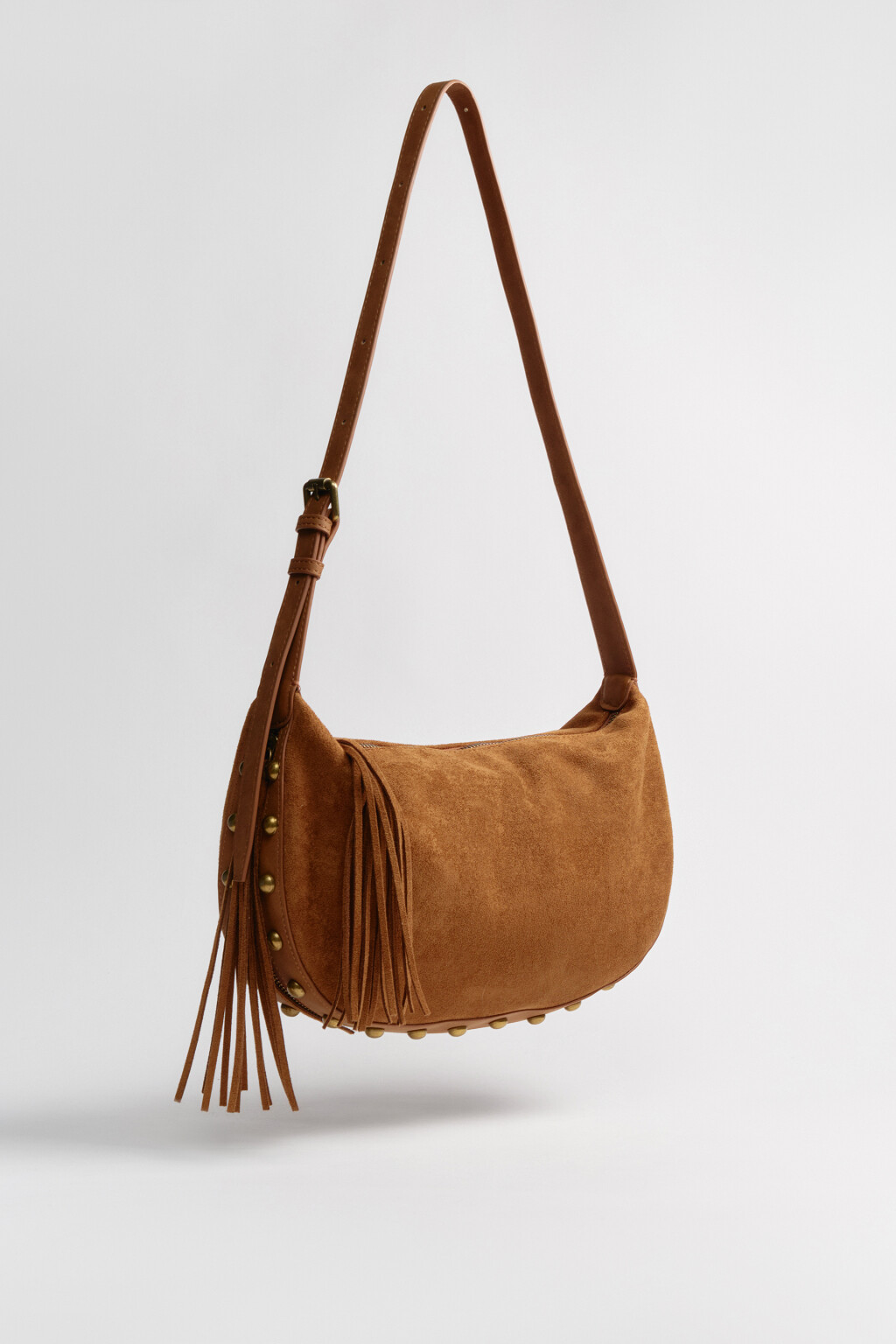 Сумка-кроссбоди с замшевой фактурой и двойным дном - цвет коричневый - 5