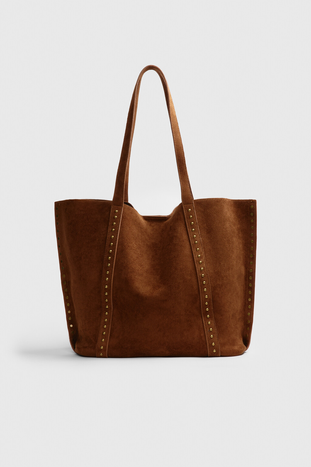 Сумка-шопер с замшевой фактурой и заклепками - цвет коричневый - 4