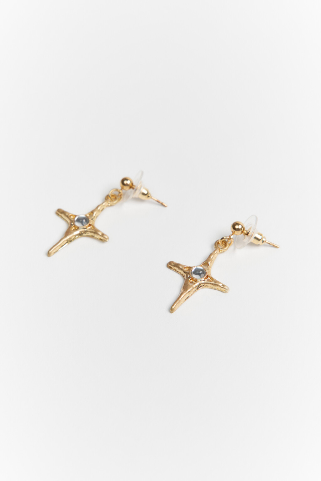 Серьги-гвоздики с подвесками-крестами и стразами - цвет серый - 1