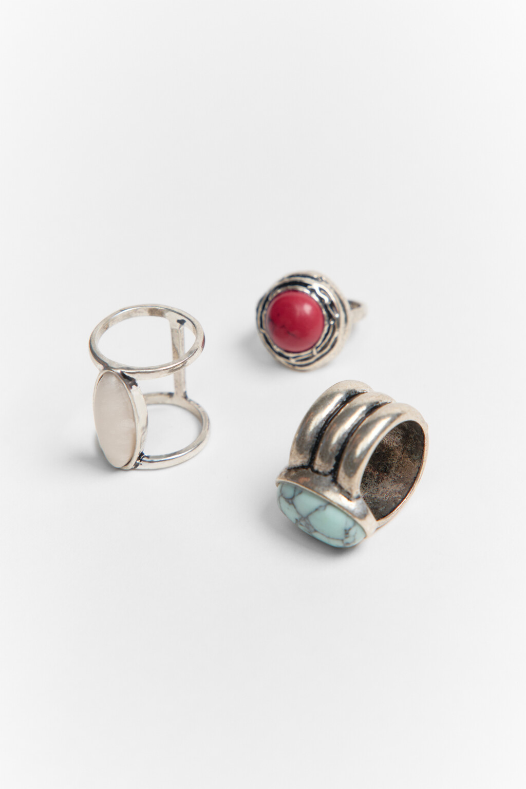 Набор колец с декоративной вставкой - цвет серый - 2