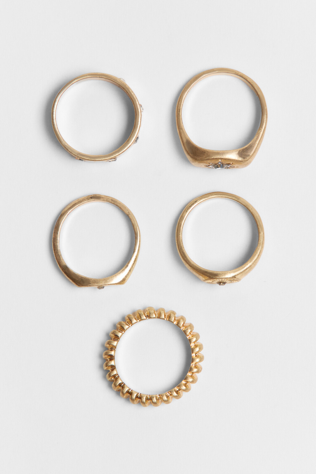 Набор колец золотистых со стразами (5 штук) - цвет серый - 2