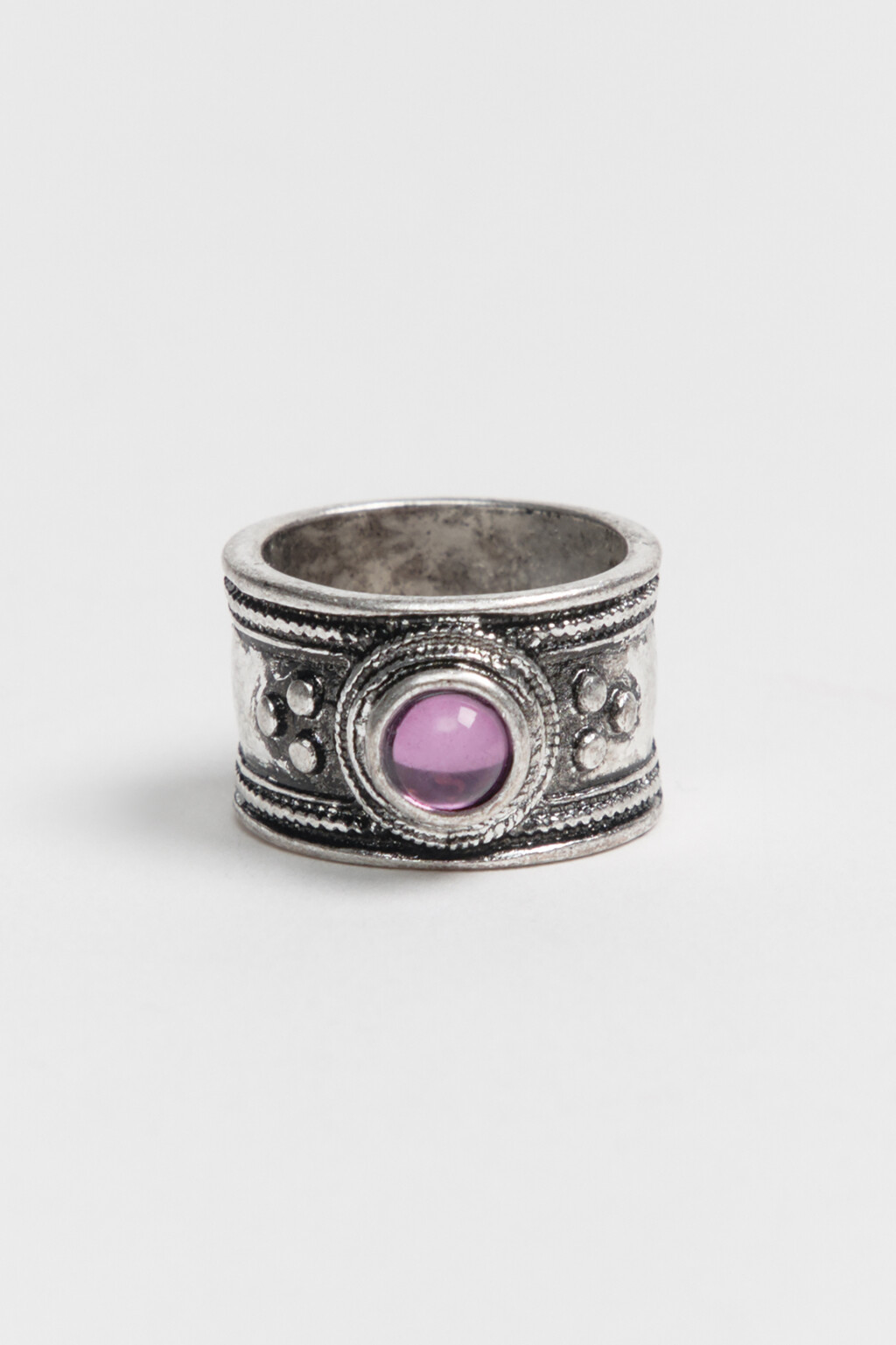 Кольцо потертое с искусственным камнем - цвет серый - 3