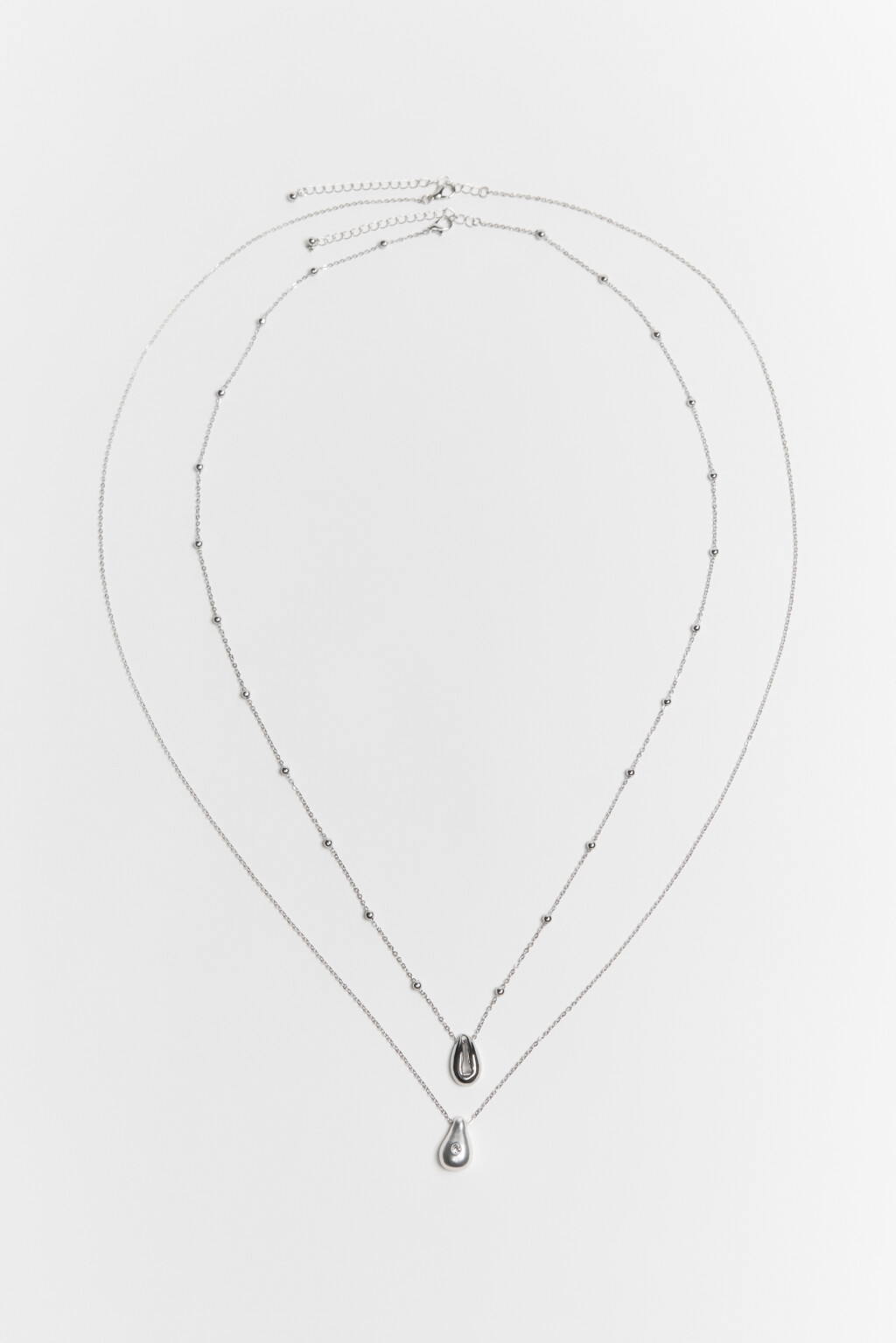 Набор колье-цепочек с подвеской-капелькой (2 штуки) - цвет серый - 1