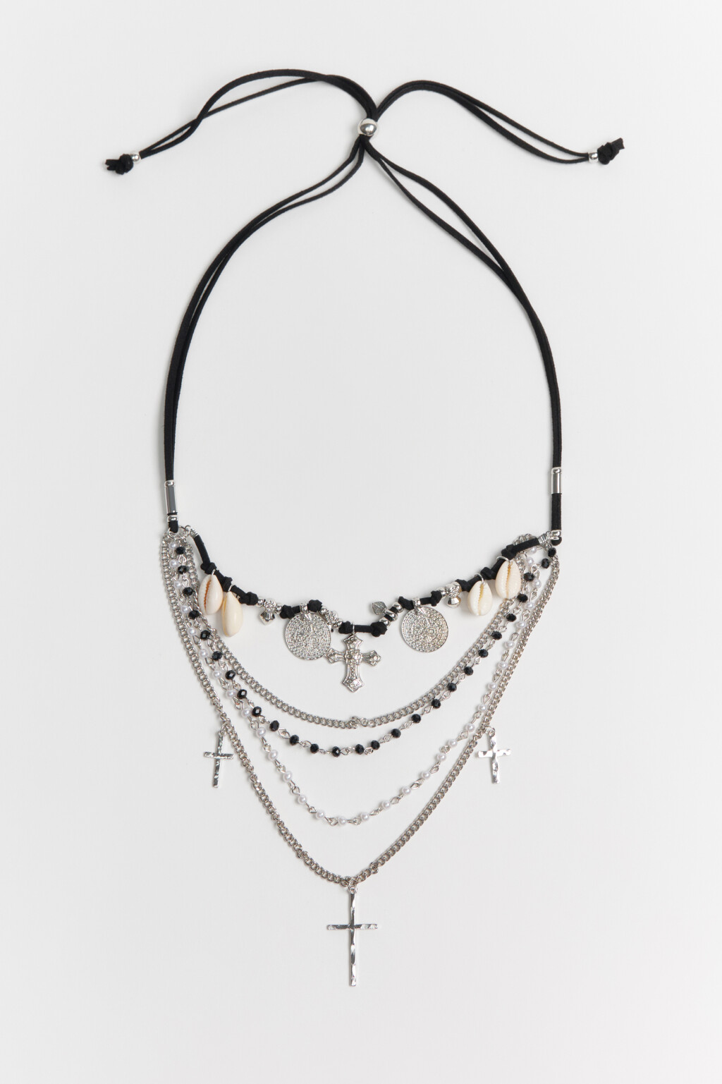 Колье многослойное с цепями и подвесками - цвет серый - 2