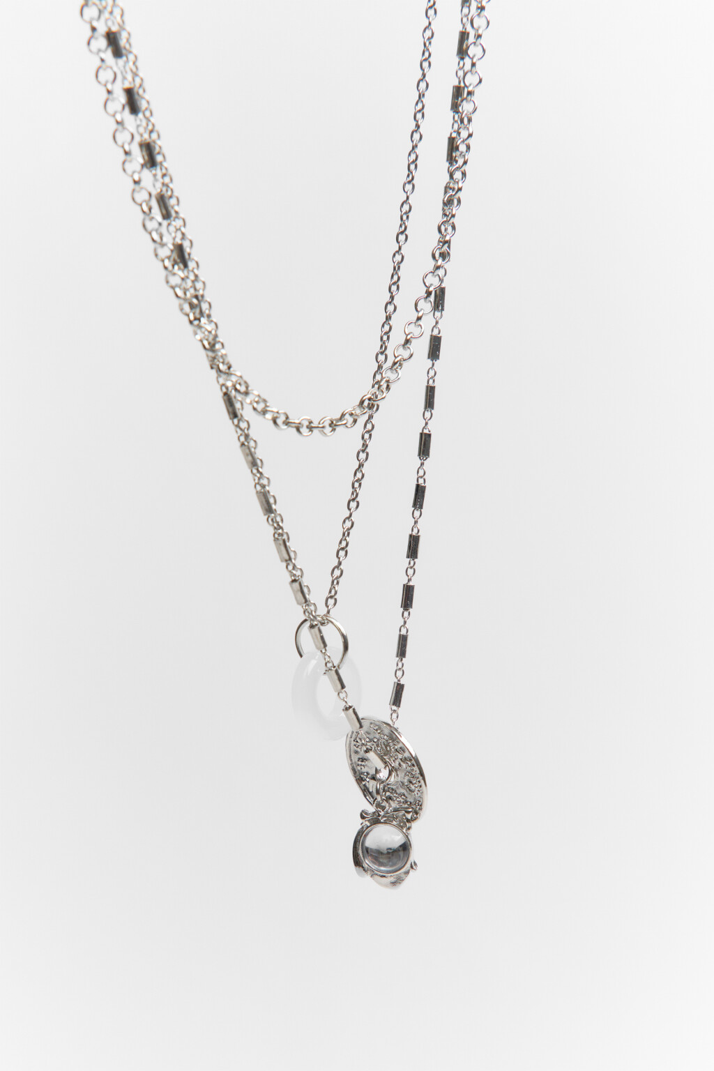 Колье-цепочка многослойное с подвесками - цвет серый - 1