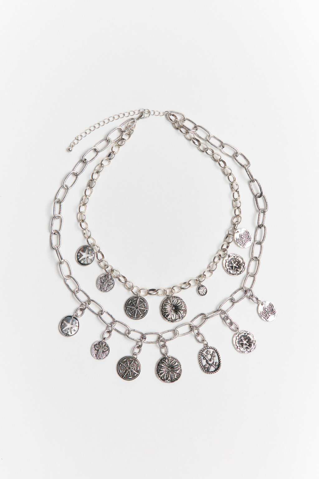 Колье-цепочка двухслойное с подвесками - цвет серый - 3