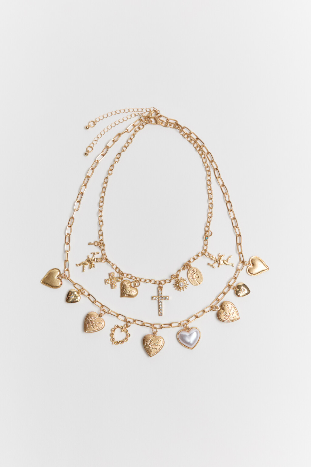 Колье-цепочка двухслойное золотистое с подвесками - цвет серый - 1