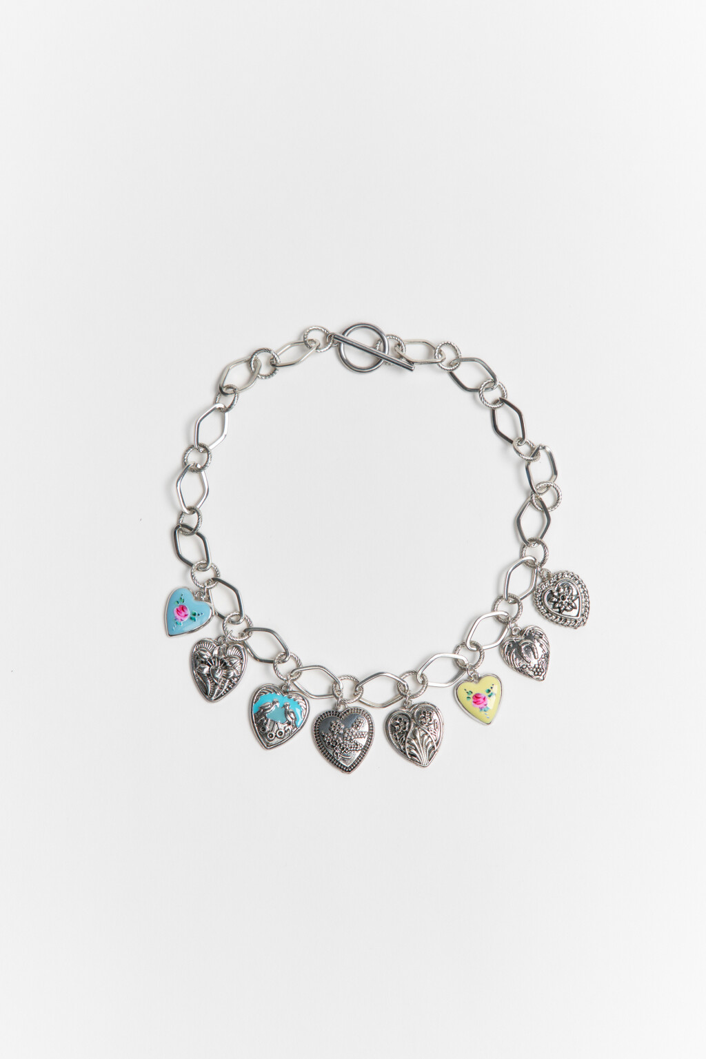 Кольце-цепь с подвесками-сердечками - цвет серый - 1