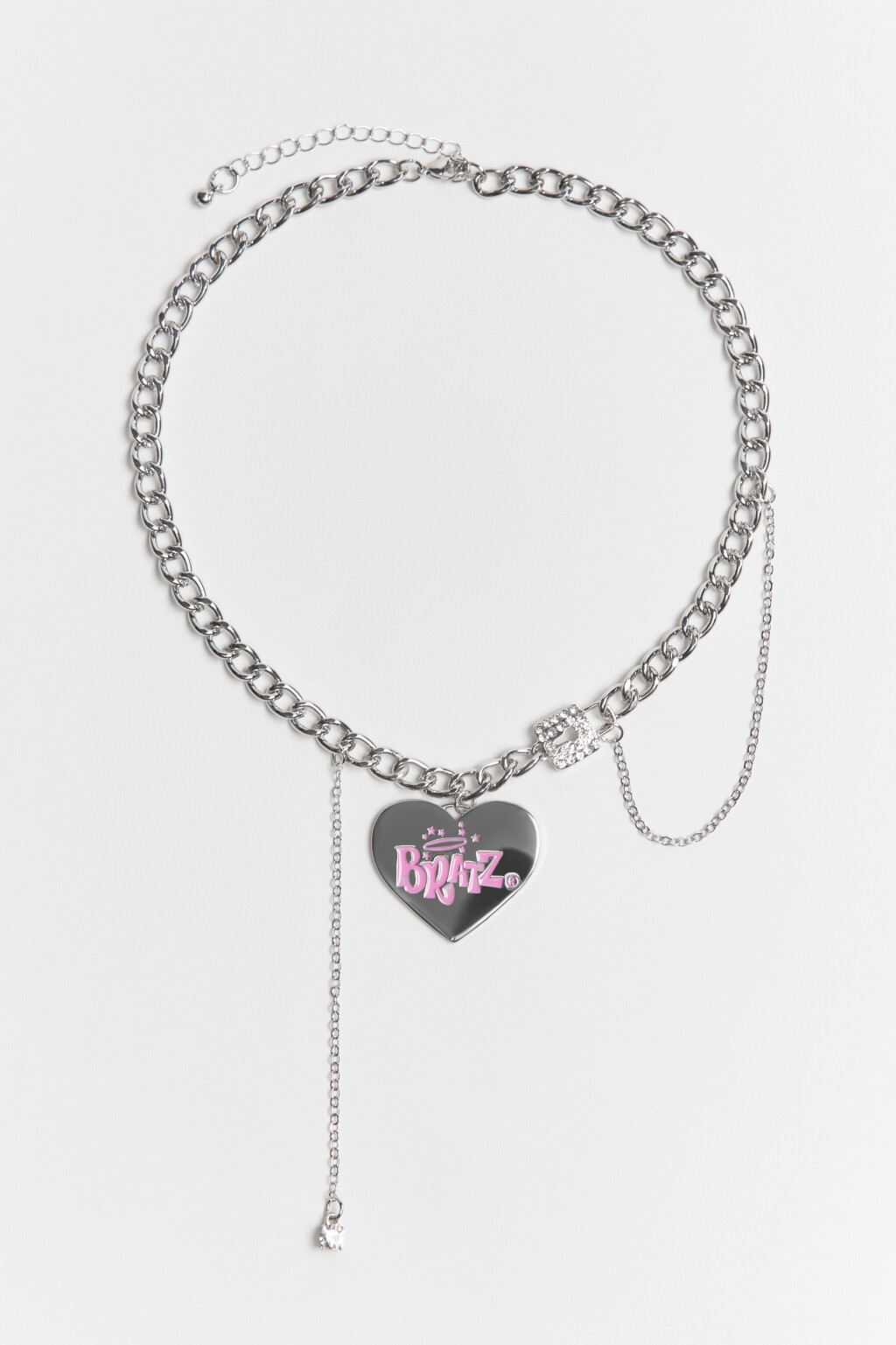 Колье-цепочка с металлическим сердечком - цвет серый - 1