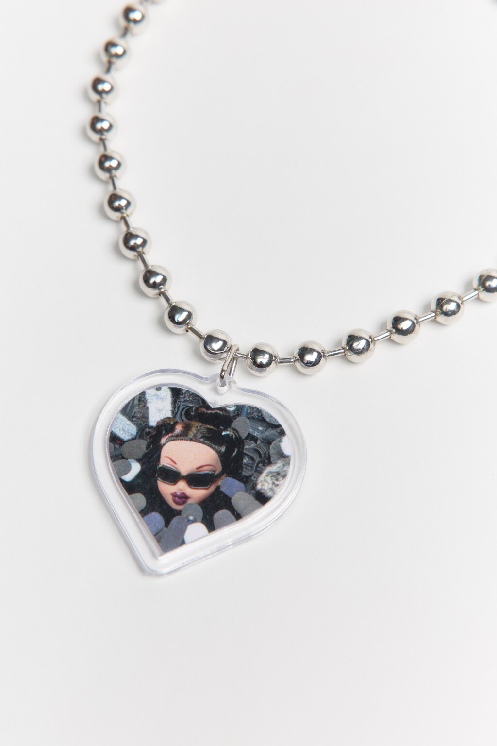 Колье с подвеской-сердечком и принтом - цвет серый - 3