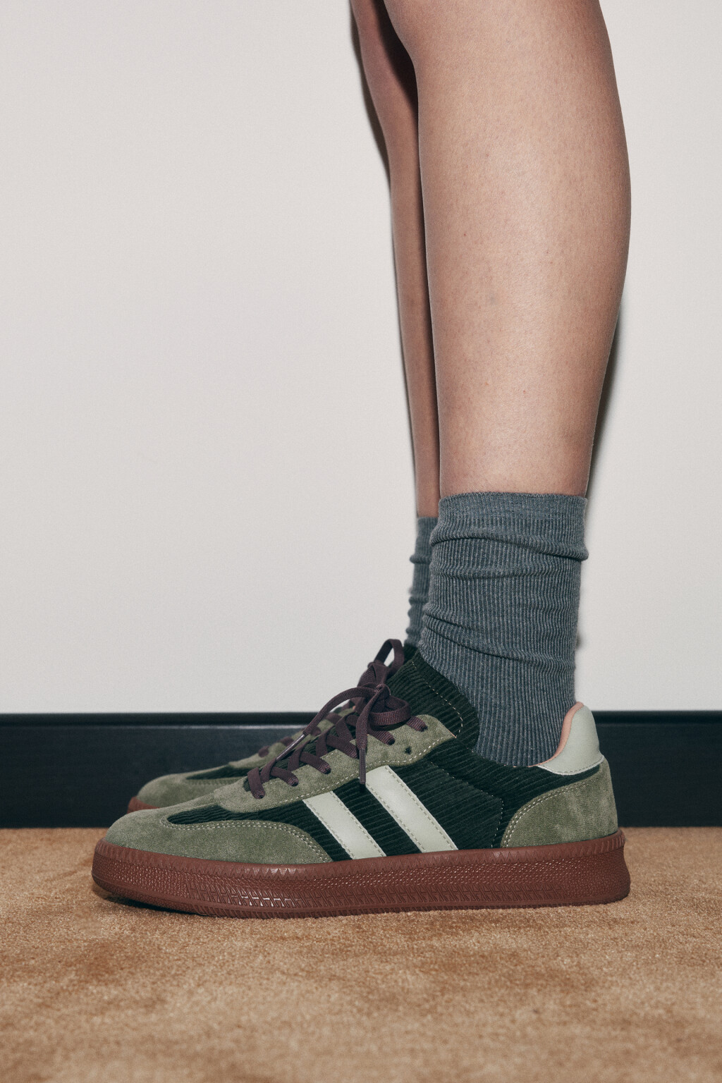 Кеды низкие с высокой подошвой - цвет зеленый - 2