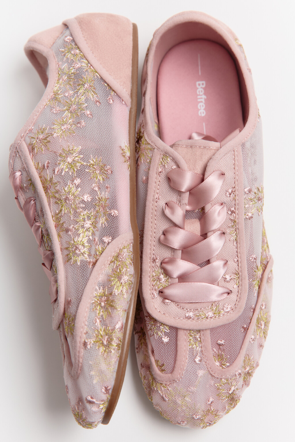 Кроссовки сетчатые с вышивкой - цвет розовый - 2