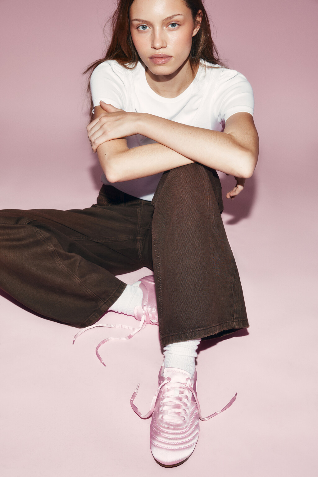 Кроссовки атласные с декоративной строчкой - цвет розовый - 3