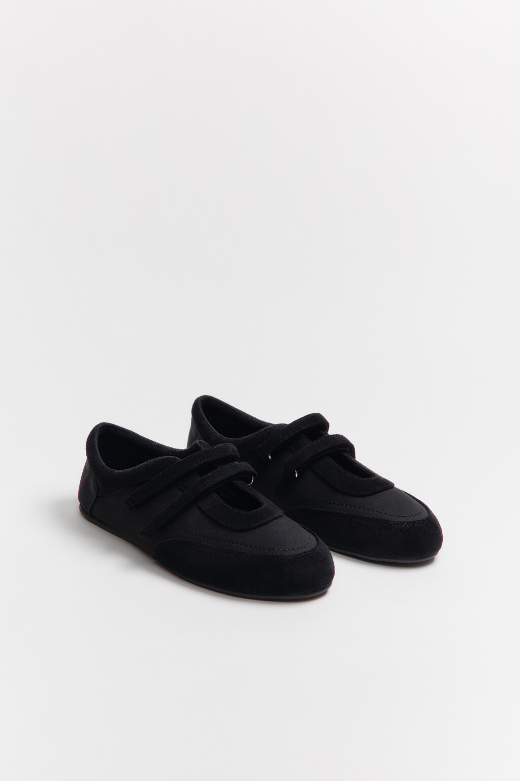 Туфли-балетки спортивные на липучках - цвет черный - 7