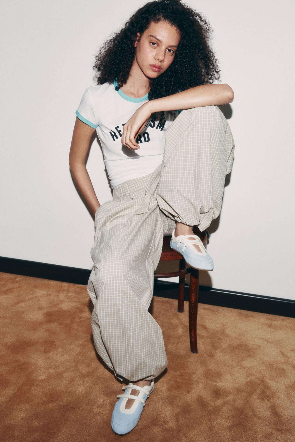 Туфли-балетки спортивные на липучках - цвет голубой - 1