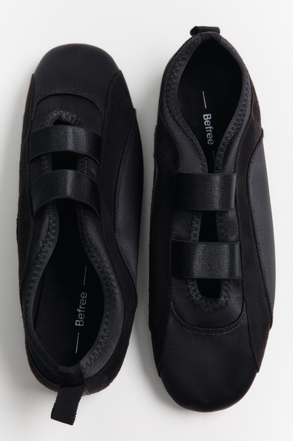 Туфли-балетки в спортивном стиле на резинках - цвет черный - 3