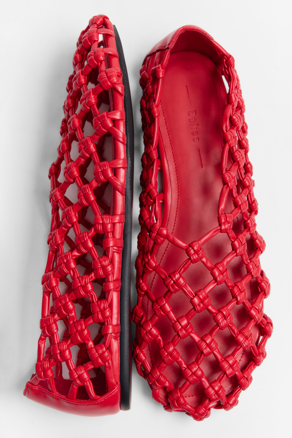Туфли-балетки плетеные из искусственной кожи - цвет красный - 4
