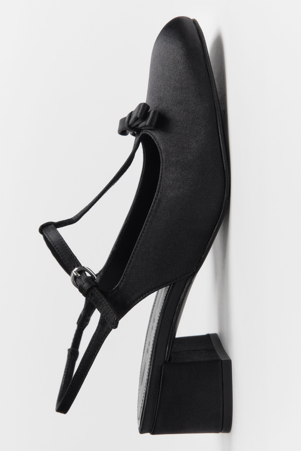 Туфли атласные с бантиком на квадратном каблуке - цвет черный - 2